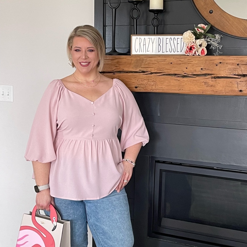 Andrée By Unit Light Pink Mid Sleeve Blouse